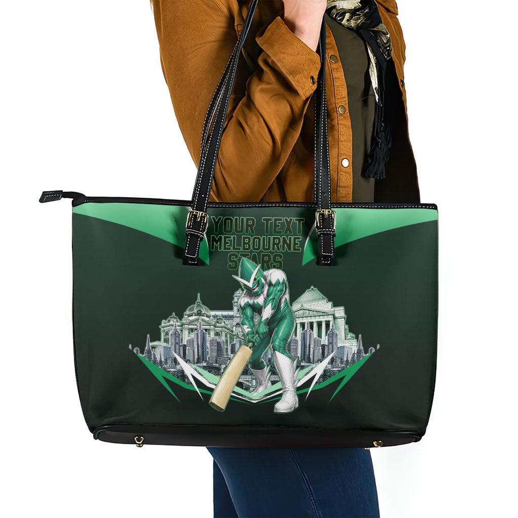 Personalised Melbourne Stars Cricket Mascot Skyline Leather Tote Bag Comic Style Superhero Mascot Fan Art Graphic