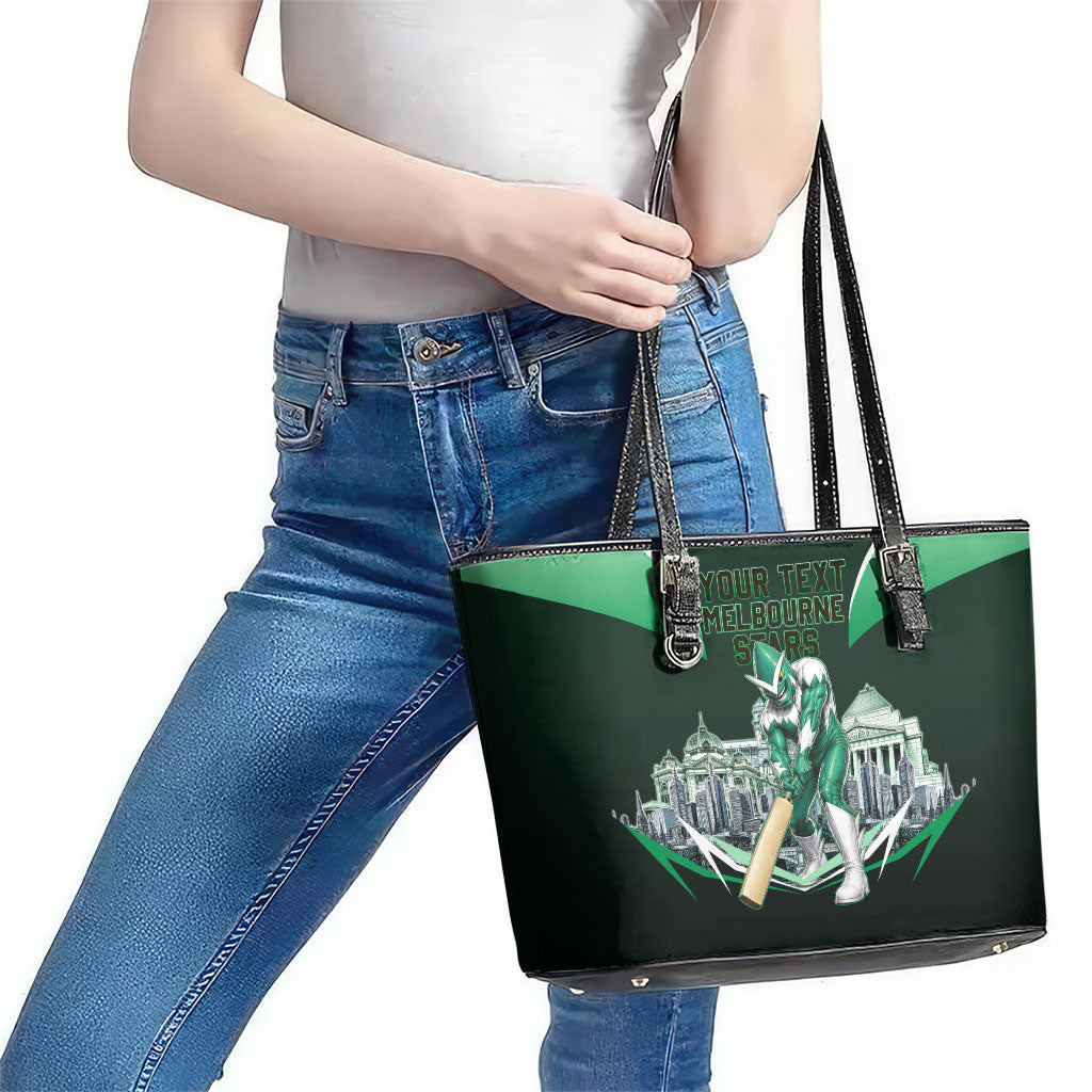 Personalised Melbourne Stars Cricket Mascot Skyline Leather Tote Bag Comic Style Superhero Mascot Fan Art Graphic