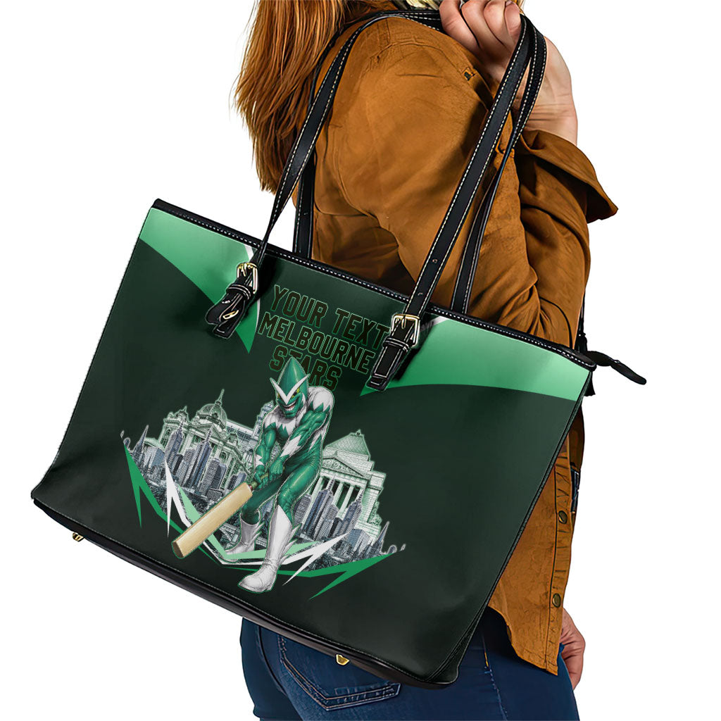 Personalised Melbourne Stars Cricket Mascot Skyline Leather Tote Bag Comic Style Superhero Mascot Fan Art Graphic