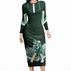 Personalised Melbourne Stars Cricket Mascot Skyline Long Sleeve Bodycon Dress Comic Style Superhero Mascot Fan Art Graphic
