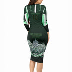 Personalised Melbourne Stars Cricket Mascot Skyline Long Sleeve Bodycon Dress Comic Style Superhero Mascot Fan Art Graphic