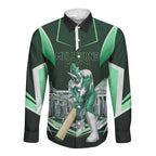 Personalised Melbourne Stars Cricket Mascot Skyline Long Sleeve Button Shirt Comic Style Superhero Mascot Fan Art Graphic