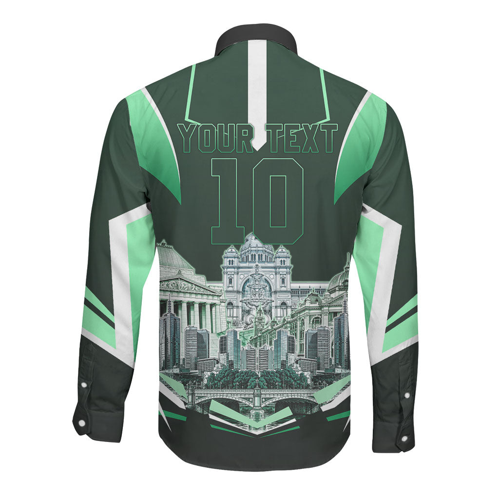 Personalised Melbourne Stars Cricket Mascot Skyline Long Sleeve Button Shirt Comic Style Superhero Mascot Fan Art Graphic