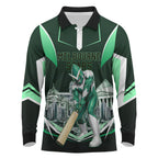 Personalised Melbourne Stars Cricket Mascot Skyline Long Sleeve Polo Shirt Comic Style Superhero Mascot Fan Art Graphic
