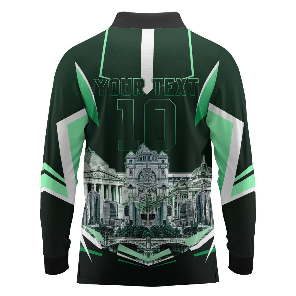 Personalised Melbourne Stars Cricket Mascot Skyline Long Sleeve Polo Shirt Comic Style Superhero Mascot Fan Art Graphic