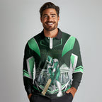 Personalised Melbourne Stars Cricket Mascot Skyline Long Sleeve Polo Shirt Comic Style Superhero Mascot Fan Art Graphic