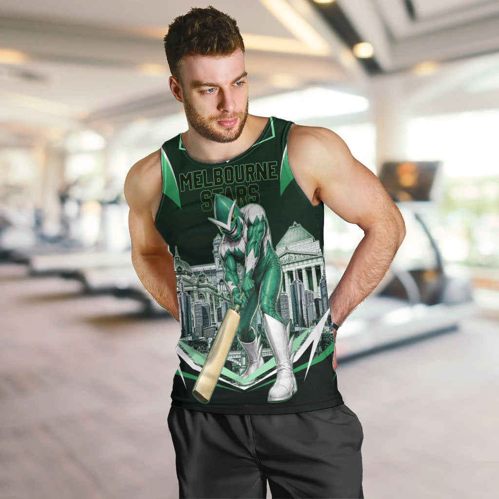 Personalised Melbourne Stars Cricket Mascot Skyline Men Tank Top Comic Style Superhero Mascot Fan Art Graphic