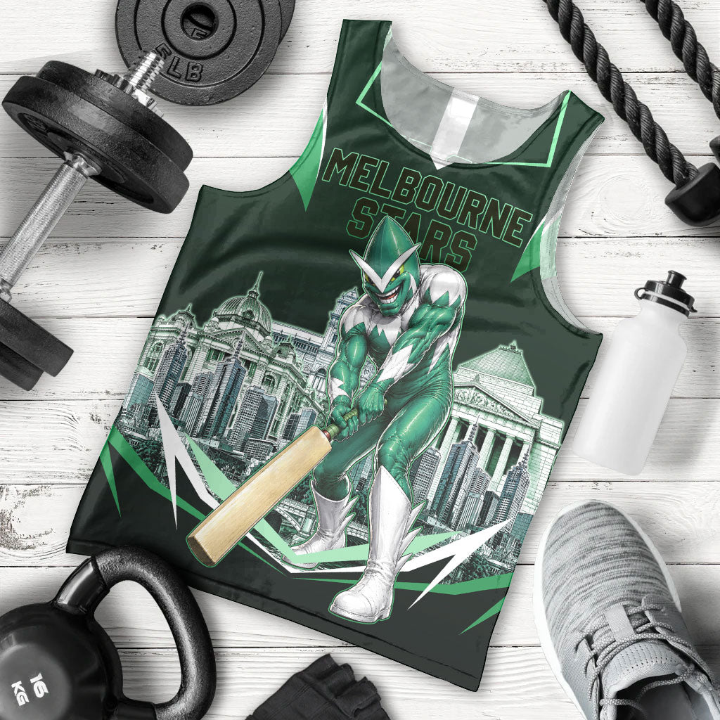 Personalised Melbourne Stars Cricket Mascot Skyline Men Tank Top Comic Style Superhero Mascot Fan Art Graphic