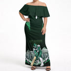 Personalised Melbourne Stars Cricket Mascot Skyline Off Shoulder Maxi Dress Comic Style Superhero Mascot Fan Art Graphic