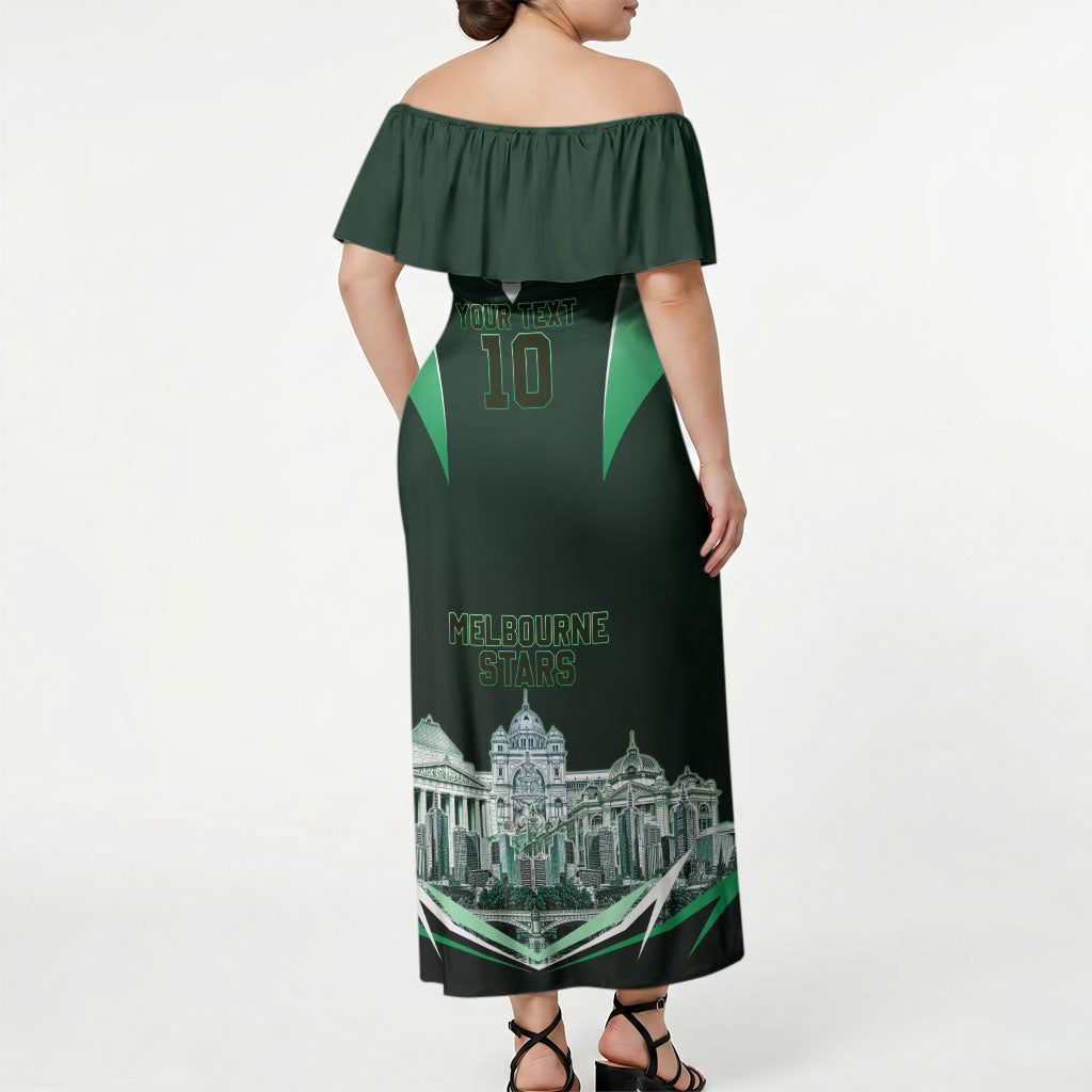 Personalised Melbourne Stars Cricket Mascot Skyline Off Shoulder Maxi Dress Comic Style Superhero Mascot Fan Art Graphic