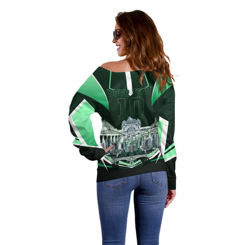 Personalised Melbourne Stars Cricket Mascot Skyline Off Shoulder Sweater Comic Style Superhero Mascot Fan Art Graphic