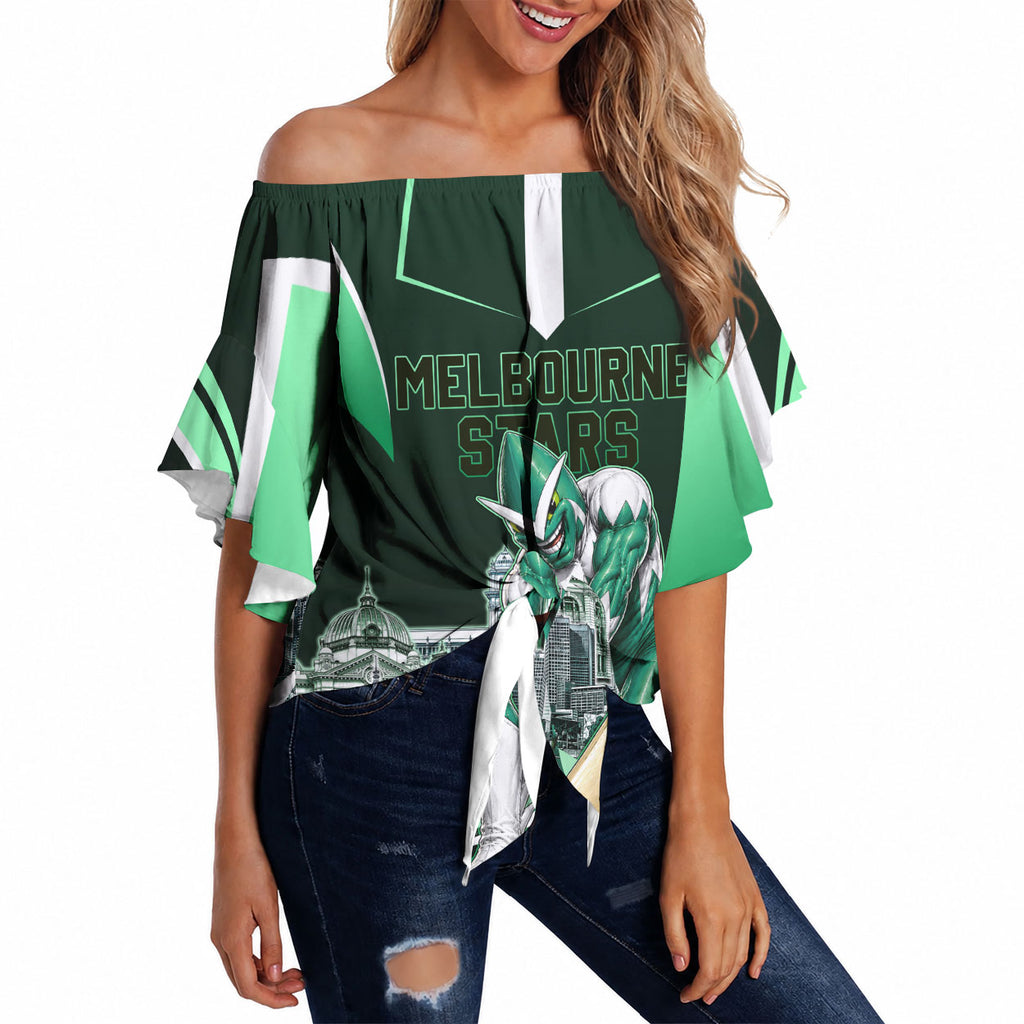 Personalised Melbourne Stars Cricket Mascot Skyline Off Shoulder Wrap Waist Top Comic Style Superhero Mascot Fan Art Graphic