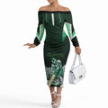 Personalised Melbourne Stars Cricket Mascot Skyline Off The Shoulder Long Sleeve Dress Comic Style Superhero Mascot Fan Art Graphic