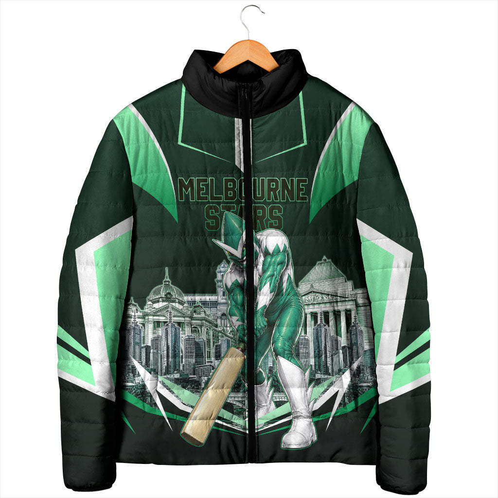 Personalised Melbourne Stars Cricket Mascot Skyline Padded Jacket Comic Style Superhero Mascot Fan Art Graphic
