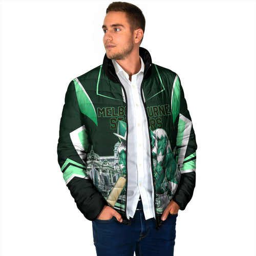 Personalised Melbourne Stars Cricket Mascot Skyline Padded Jacket Comic Style Superhero Mascot Fan Art Graphic