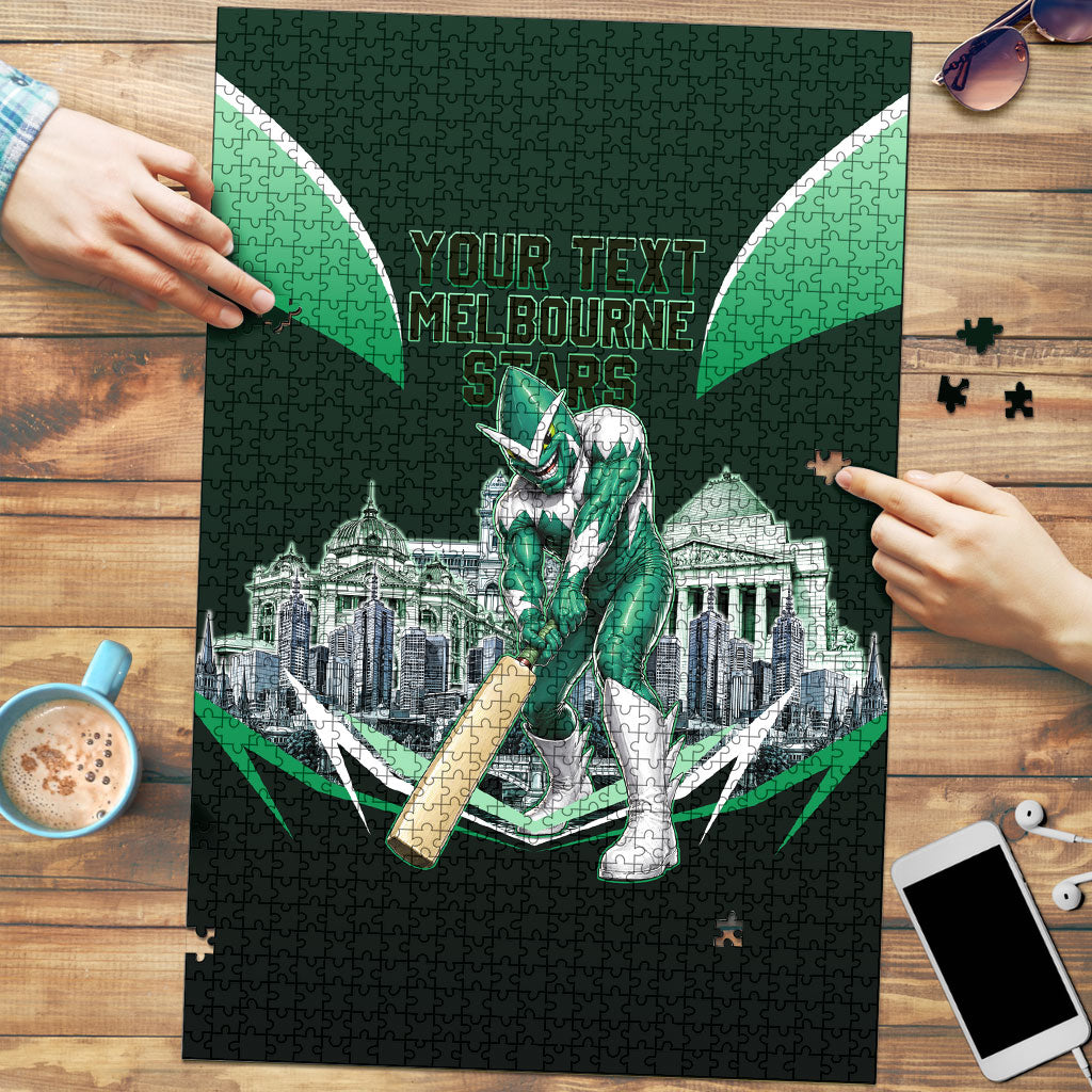 Personalised Melbourne Stars Cricket Mascot Skyline Puzzle Comic Style Superhero Mascot Fan Art Graphic