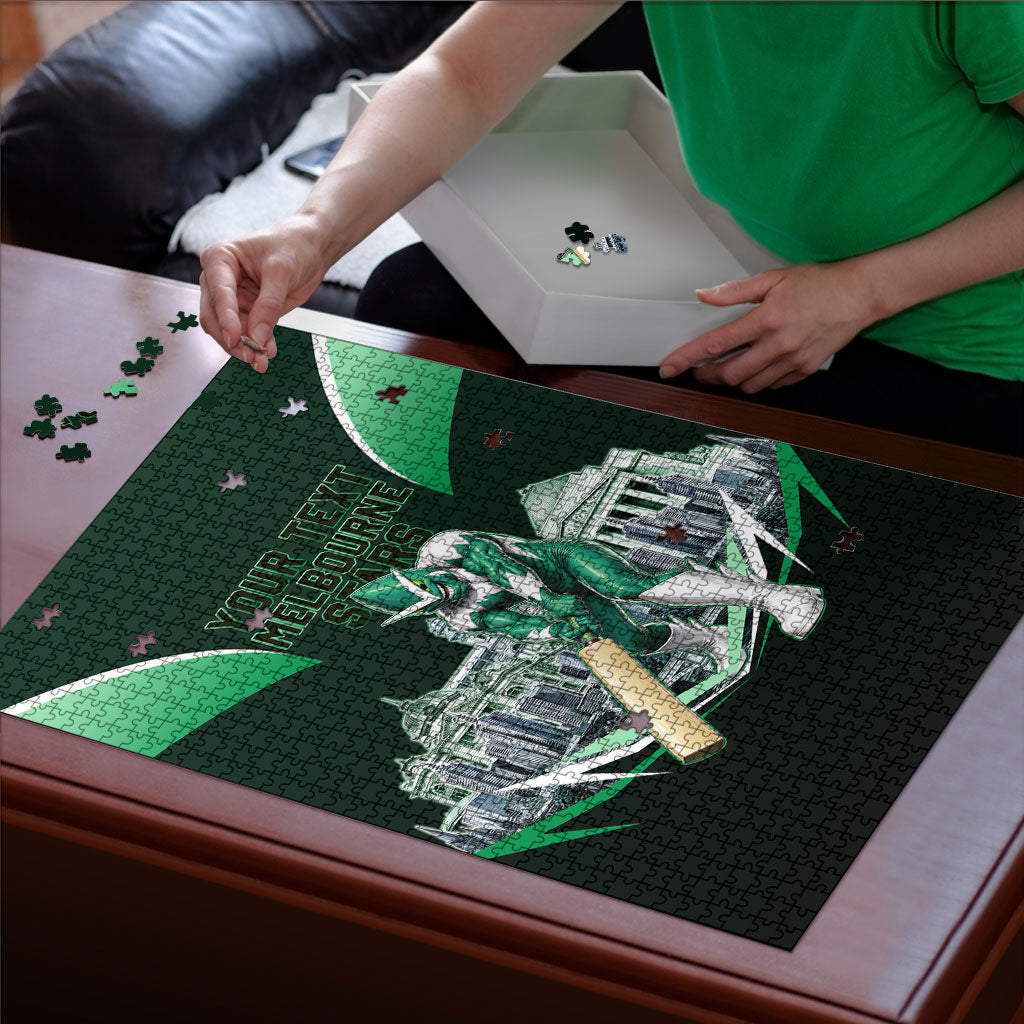 Personalised Melbourne Stars Cricket Mascot Skyline Puzzle Comic Style Superhero Mascot Fan Art Graphic