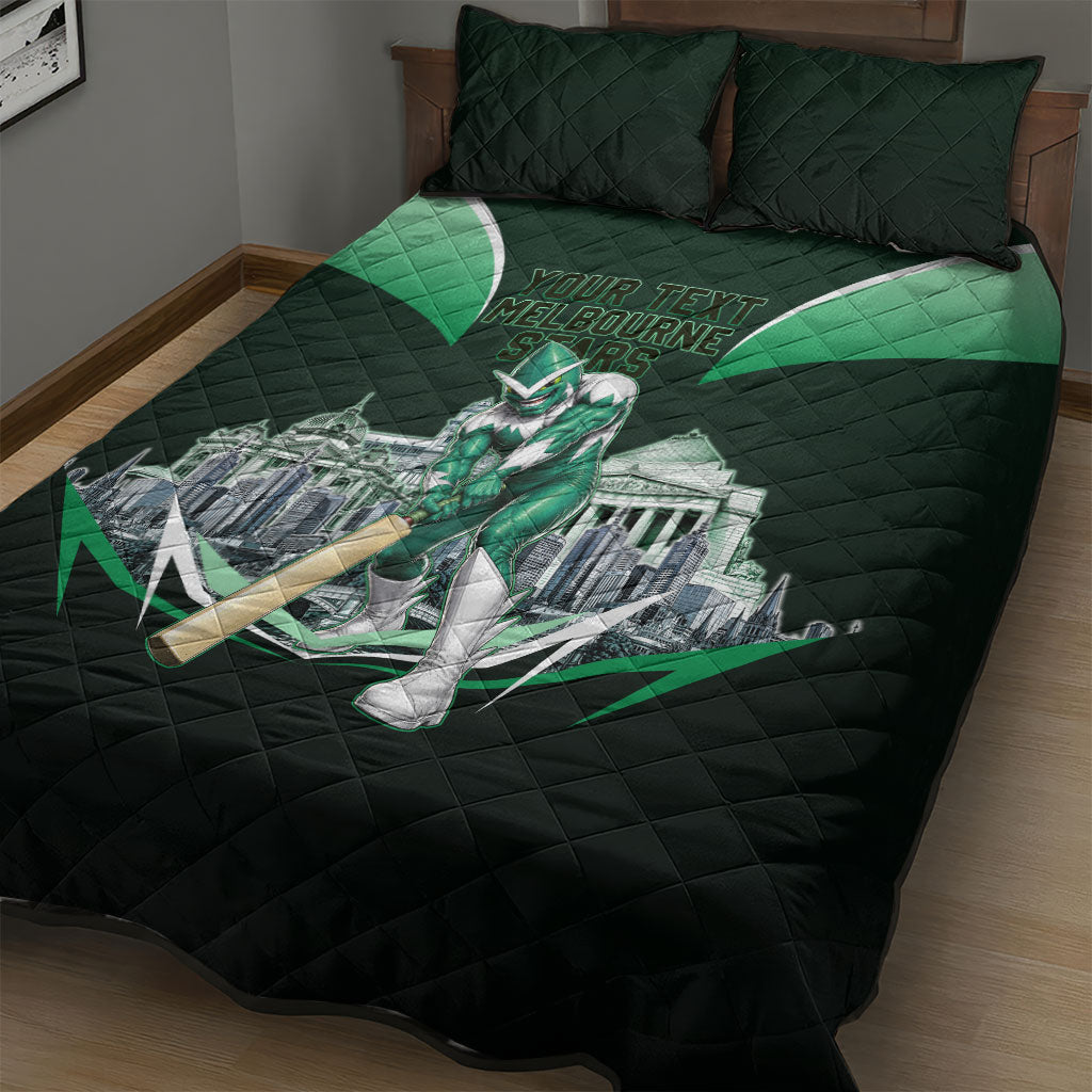 Personalised Melbourne Stars Cricket Mascot Skyline Quilt Bed Set Comic Style Superhero Mascot Fan Art Graphic