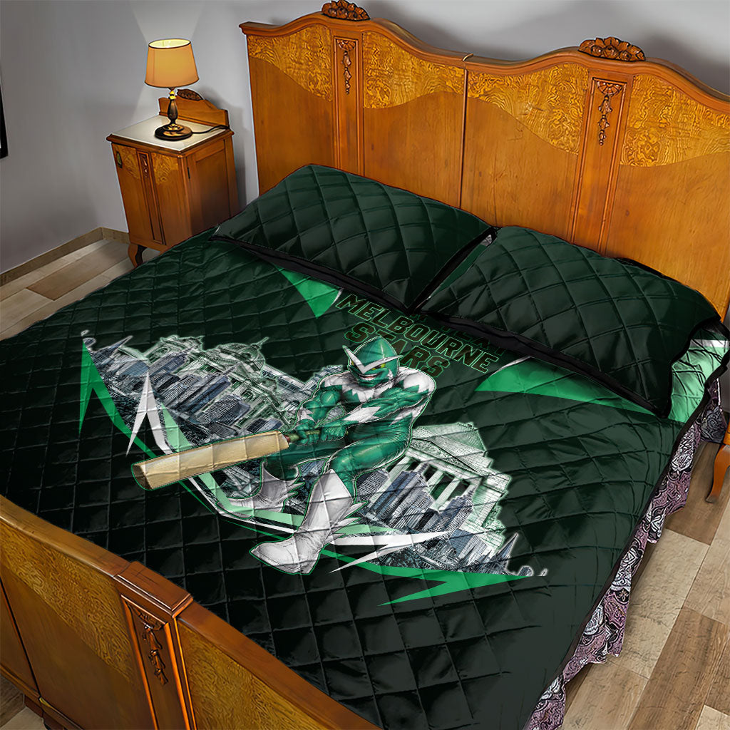 Personalised Melbourne Stars Cricket Mascot Skyline Quilt Bed Set Comic Style Superhero Mascot Fan Art Graphic