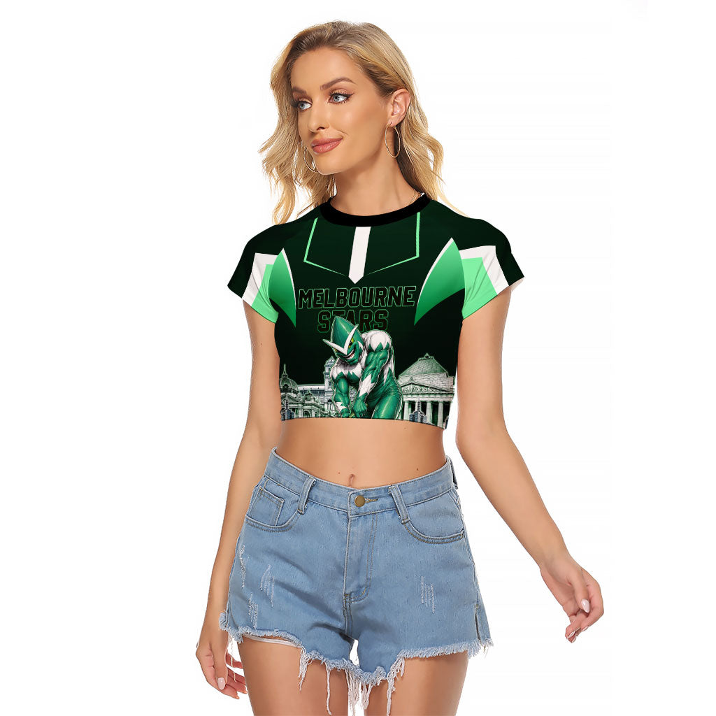 Personalised Melbourne Stars Cricket Mascot Skyline Raglan Cropped T Shirt Comic Style Superhero Mascot Fan Art Graphic