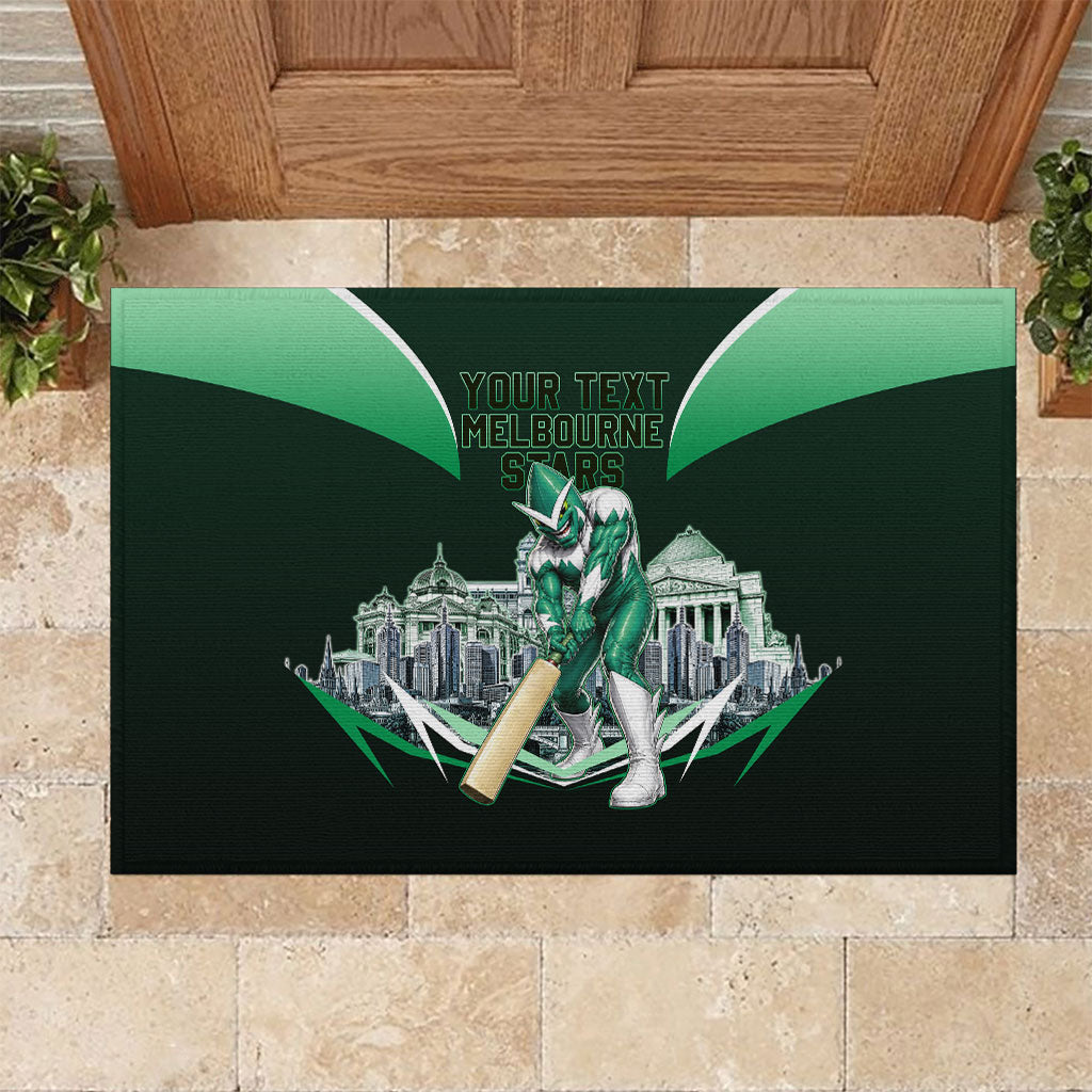 Personalised Melbourne Stars Cricket Mascot Skyline Rubber Doormat Comic Style Superhero Mascot Fan Art Graphic