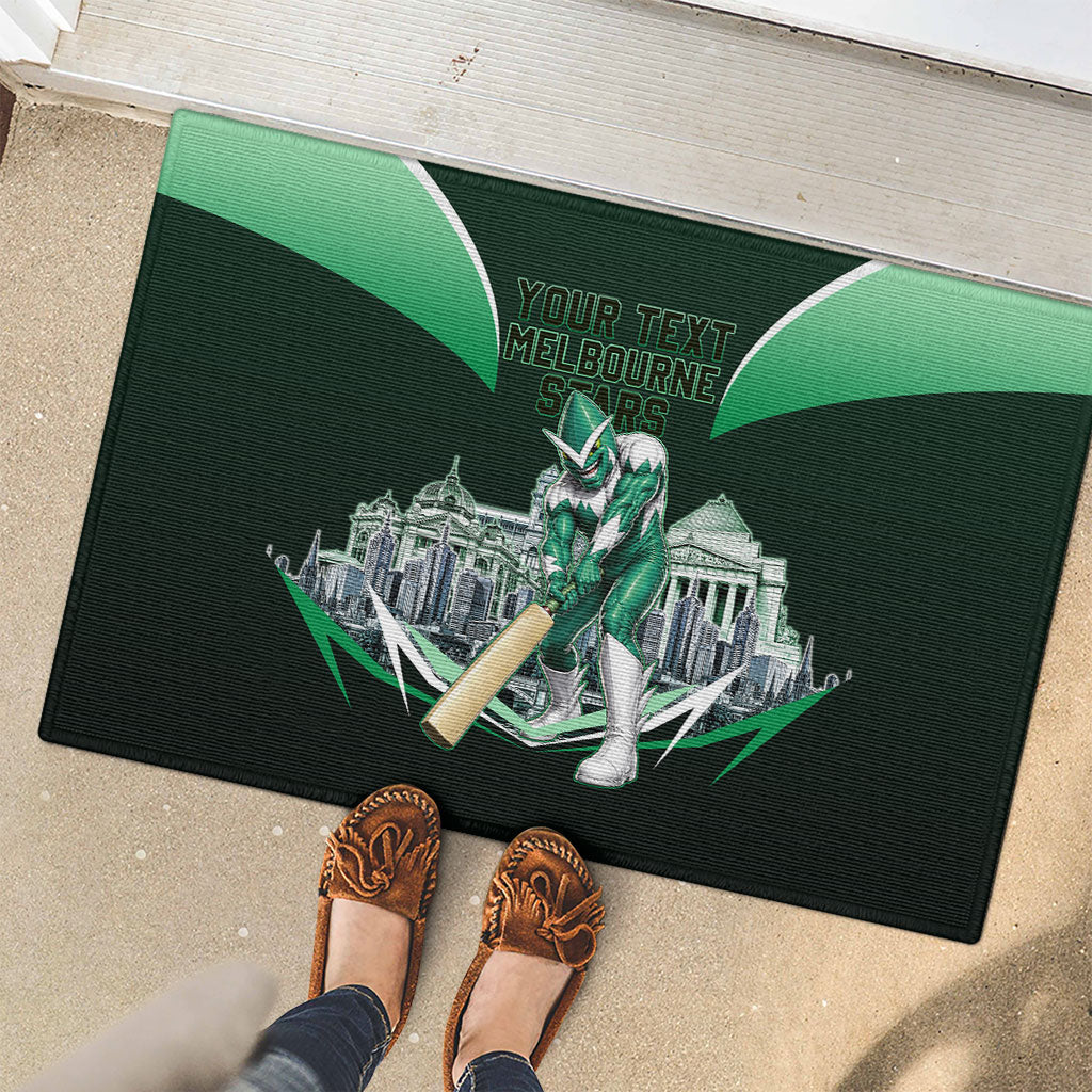 Personalised Melbourne Stars Cricket Mascot Skyline Rubber Doormat Comic Style Superhero Mascot Fan Art Graphic