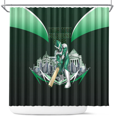 Personalised Melbourne Stars Cricket Mascot Skyline Shower Curtain Comic Style Superhero Mascot Fan Art Graphic