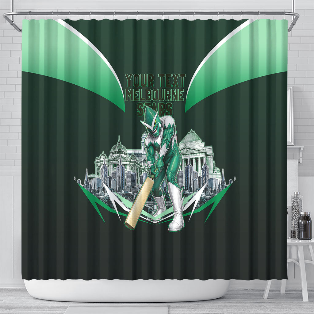 Personalised Melbourne Stars Cricket Mascot Skyline Shower Curtain Comic Style Superhero Mascot Fan Art Graphic