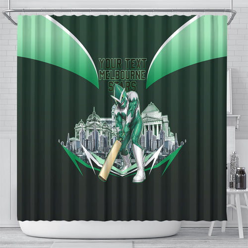 Personalised Melbourne Stars Cricket Mascot Skyline Shower Curtain Comic Style Superhero Mascot Fan Art Graphic