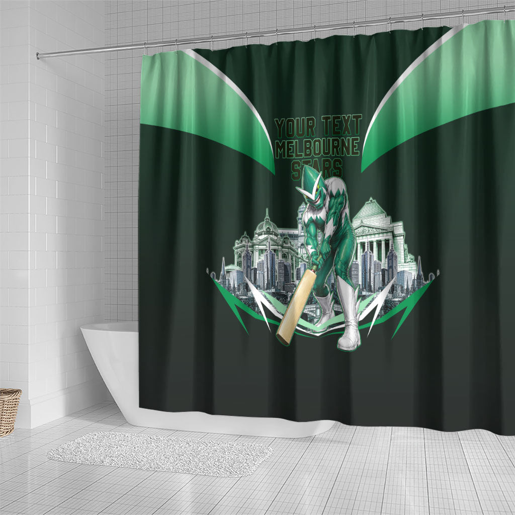 Personalised Melbourne Stars Cricket Mascot Skyline Shower Curtain Comic Style Superhero Mascot Fan Art Graphic
