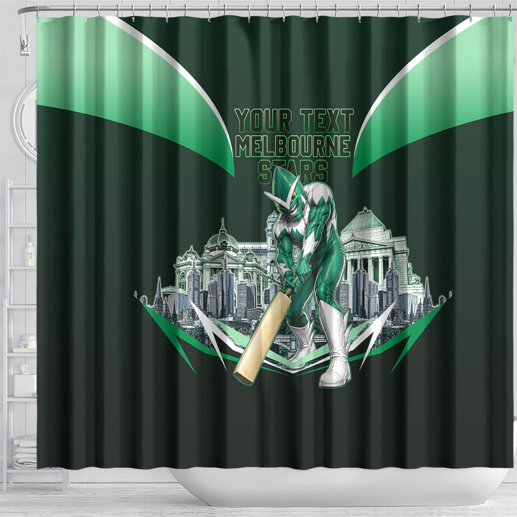 Personalised Melbourne Stars Cricket Mascot Skyline Shower Curtain Comic Style Superhero Mascot Fan Art Graphic