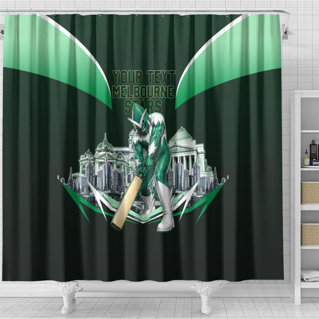 Personalised Melbourne Stars Cricket Mascot Skyline Shower Curtain Comic Style Superhero Mascot Fan Art Graphic