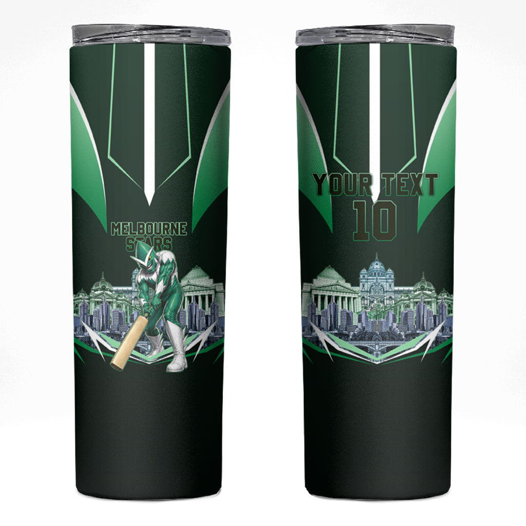 Personalised Melbourne Stars Cricket Mascot Skyline Skinny Tumbler Comic Style Superhero Mascot Fan Art Graphic