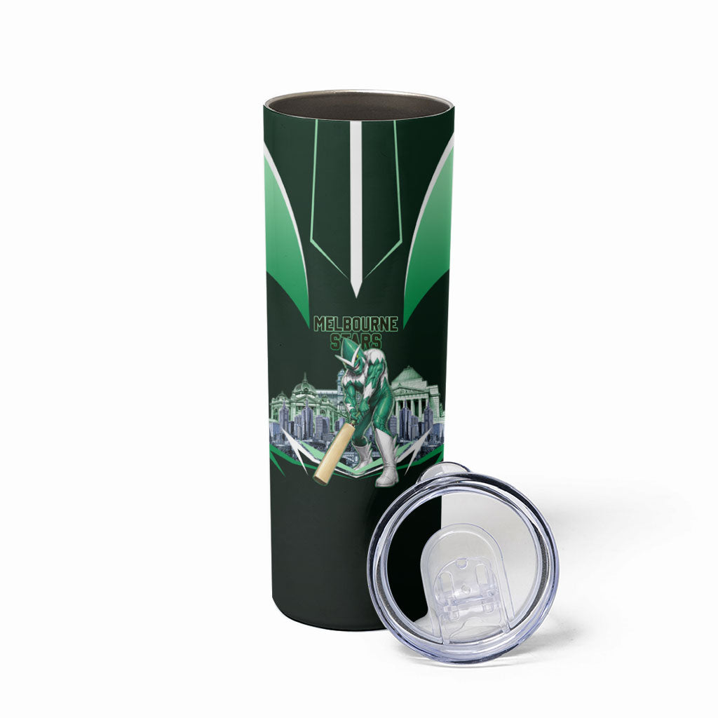 Personalised Melbourne Stars Cricket Mascot Skyline Skinny Tumbler Comic Style Superhero Mascot Fan Art Graphic