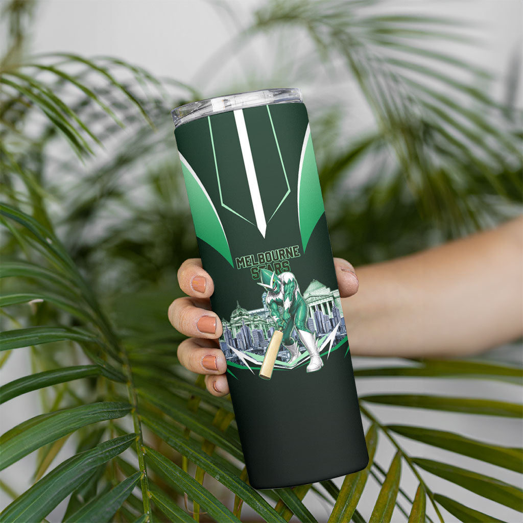 Personalised Melbourne Stars Cricket Mascot Skyline Skinny Tumbler Comic Style Superhero Mascot Fan Art Graphic