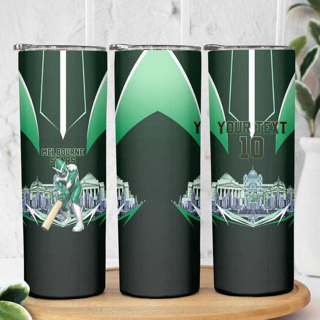 Personalised Melbourne Stars Cricket Mascot Skyline Skinny Tumbler Comic Style Superhero Mascot Fan Art Graphic