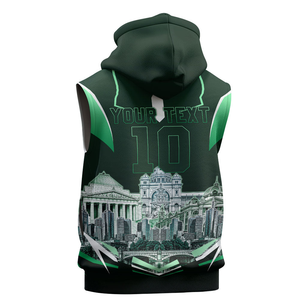 Personalised Melbourne Stars Cricket Mascot Skyline Sleeveless Hoodie Comic Style Superhero Mascot Fan Art Graphic