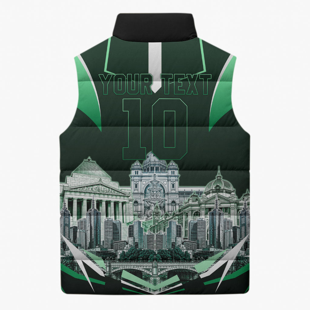 Personalised Melbourne Stars Cricket Mascot Skyline Sleeveless Puffer Jacket Comic Style Superhero Mascot Fan Art Graphic