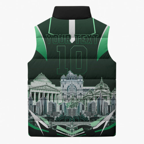 Personalised Melbourne Stars Cricket Mascot Skyline Sleeveless Puffer Jacket Comic Style Superhero Mascot Fan Art Graphic