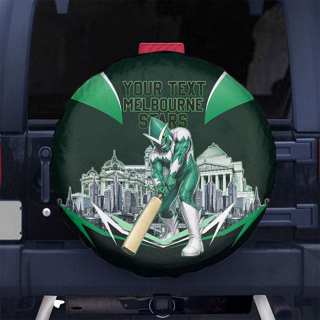 Personalised Melbourne Stars Cricket Mascot Skyline Spare Tire Cover Comic Style Superhero Mascot Fan Art Graphic