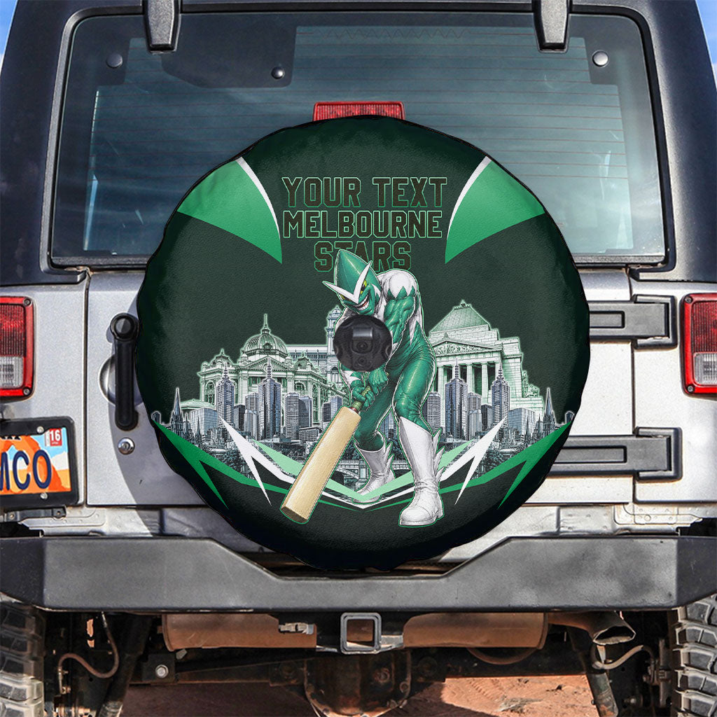 Personalised Melbourne Stars Cricket Mascot Skyline Spare Tire Cover Comic Style Superhero Mascot Fan Art Graphic
