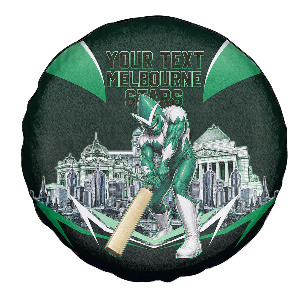 Personalised Melbourne Stars Cricket Mascot Skyline Spare Tire Cover Comic Style Superhero Mascot Fan Art Graphic