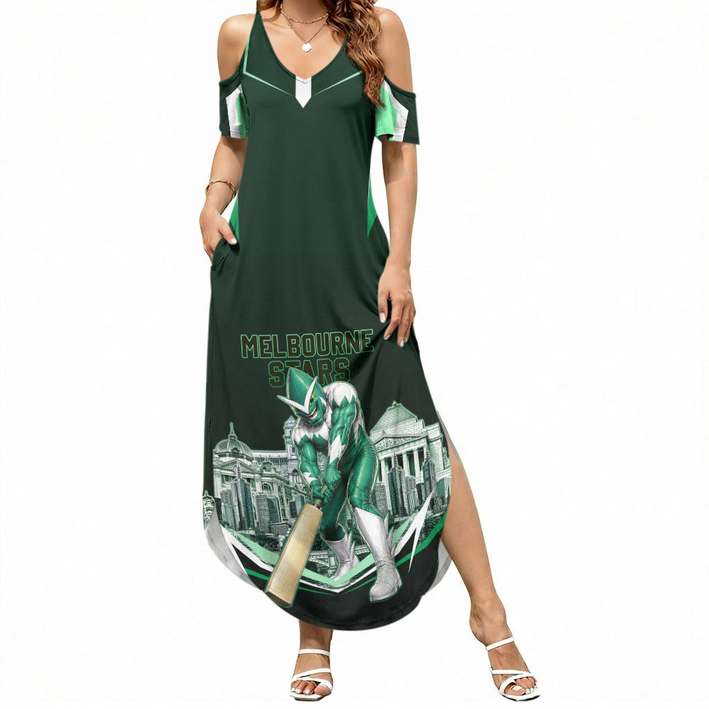 Personalised Melbourne Stars Cricket Mascot Skyline Summer Maxi Dress Comic Style Superhero Mascot Fan Art Graphic