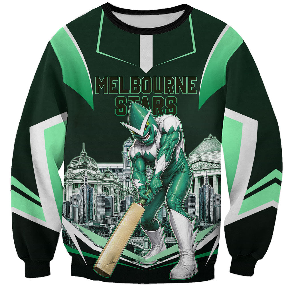 Personalised Melbourne Stars Cricket Mascot Skyline Sweatshirt Comic Style Superhero Mascot Fan Art Graphic