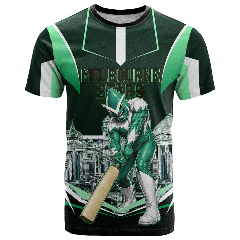 Personalised Melbourne Stars Cricket Mascot Skyline T Shirt Comic Style Superhero Mascot Fan Art Graphic