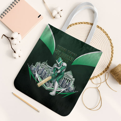 Personalised Melbourne Stars Cricket Mascot Skyline Tote Bag Comic Style Superhero Mascot Fan Art Graphic