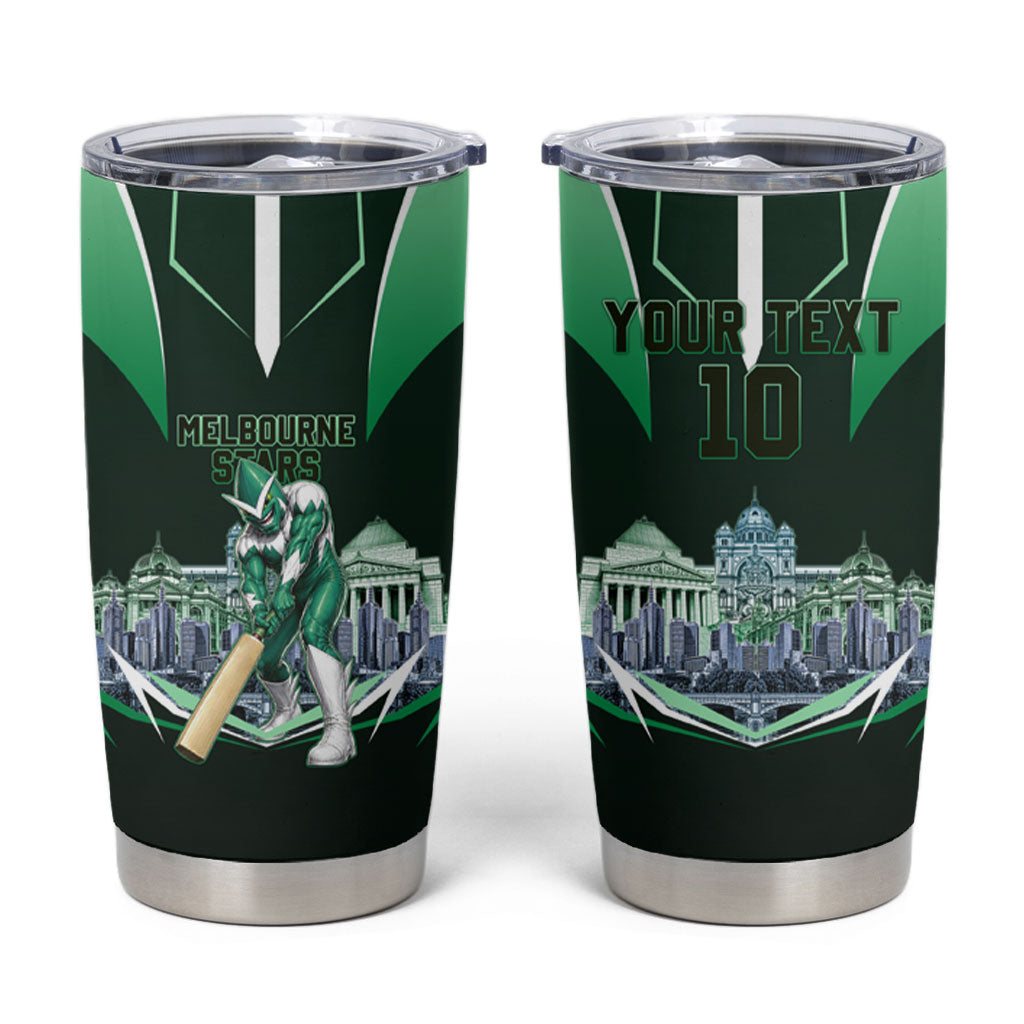 Personalised Melbourne Stars Cricket Mascot Skyline Tumbler Cup Comic Style Superhero Mascot Fan Art Graphic