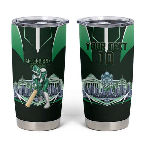 Personalised Melbourne Stars Cricket Mascot Skyline Tumbler Cup Comic Style Superhero Mascot Fan Art Graphic
