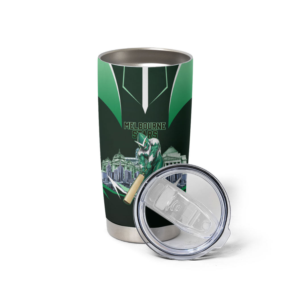 Personalised Melbourne Stars Cricket Mascot Skyline Tumbler Cup Comic Style Superhero Mascot Fan Art Graphic