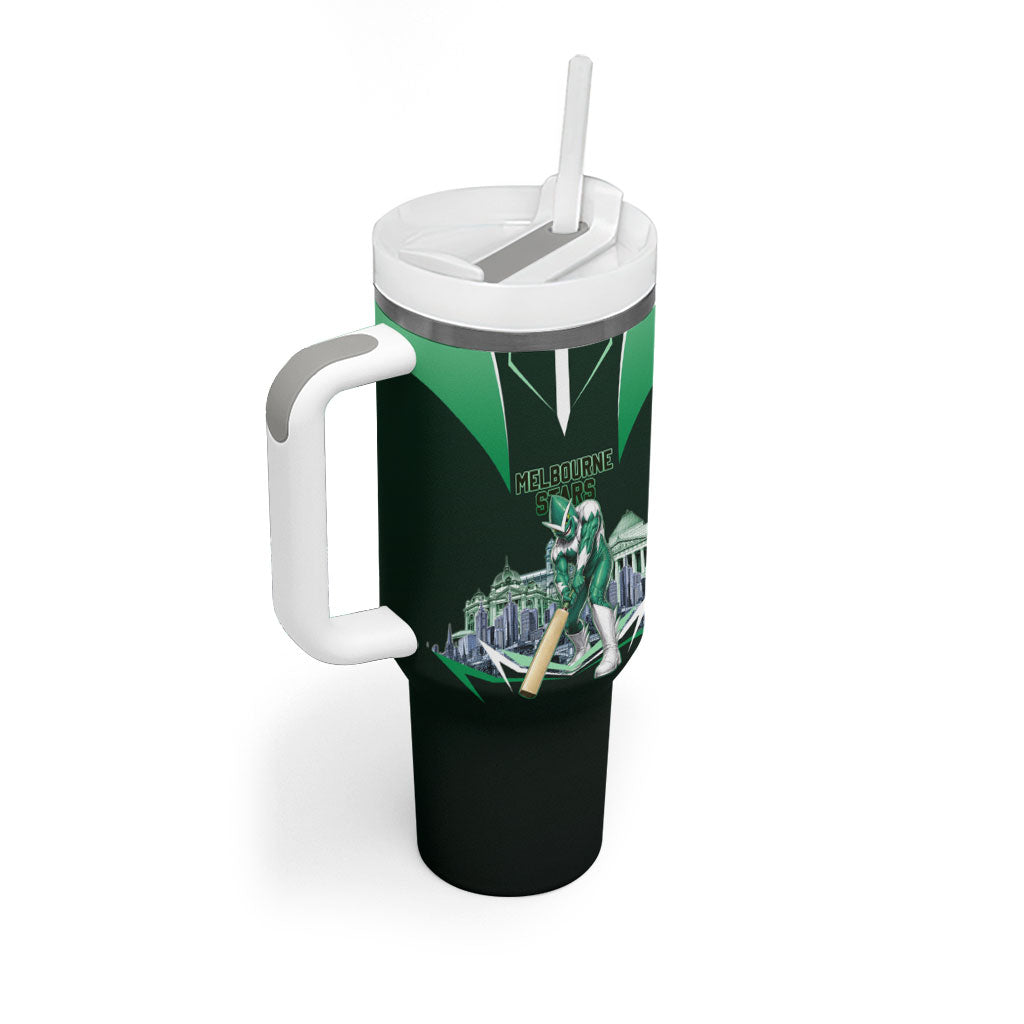Personalised Melbourne Stars Cricket Mascot Skyline Tumbler With Handle Comic Style Superhero Mascot Fan Art Graphic